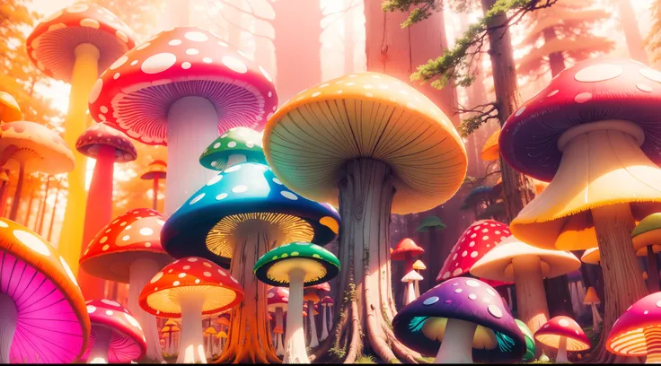 Light up the colorful large mushroom forest