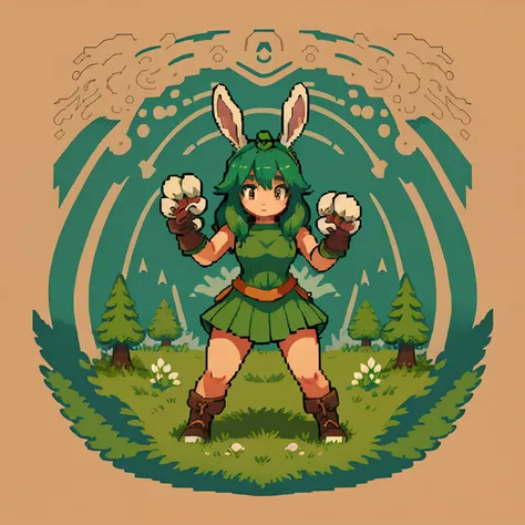 rabbit beautiful girl cartoon forest background a character fighter paw-hand