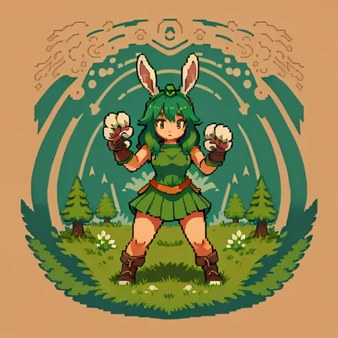 rabbit beautiful girl cartoon forest background a character fighter paw-hand