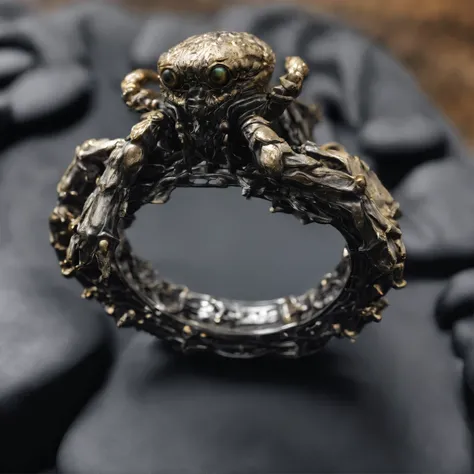 （Ring close-up of crab gravel opal：1.5）, （Opal set with cute crab eyes and mouth），Playful and clever tentacles on the head，（2 crab clips wrapped around the ring handle：1.0），Complete limbs full of details，对称，（Professional inlaying），copious jewelry,  ,Platin...