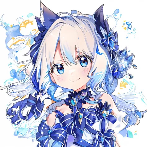 anime girl with blue and white hair and blue dress surrounded by blue birds, small curvaceous loli, splash art anime loli, cute ...