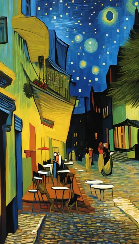 Van Gogh painted the starry field town，Dreamy