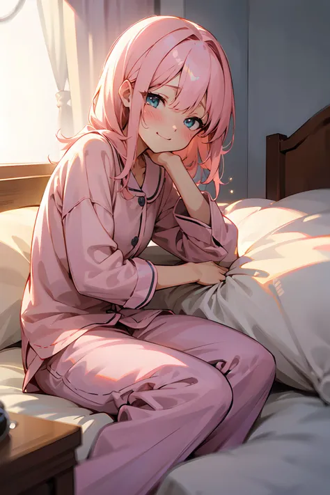 (Best Quality, 8K, masutepiece:1.2, NSFW ),Cutest,Cute Girl,mesugaki,Beautiful face,Beautiful eyes,Beautiful hair, Light pink hair,,a room,Street,Innocent smile,playful pose,Atmosphere of bliss,s Pajamas，Sober background,Lively atmosphere,sparkling dew,Sle...