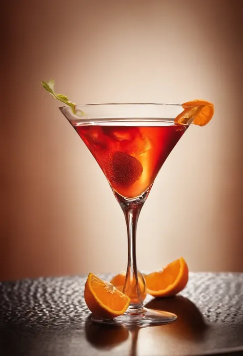 "Use the SeeArt tool to create an exceptional poster showcasing a cocktail "Cosmopolitain" Red served in a well-chilled martini cocktail glass, Ice-free, with an orange zest as a garnish. Appliquez des filtres pour rendre le verre, le cocktail, and orange ...