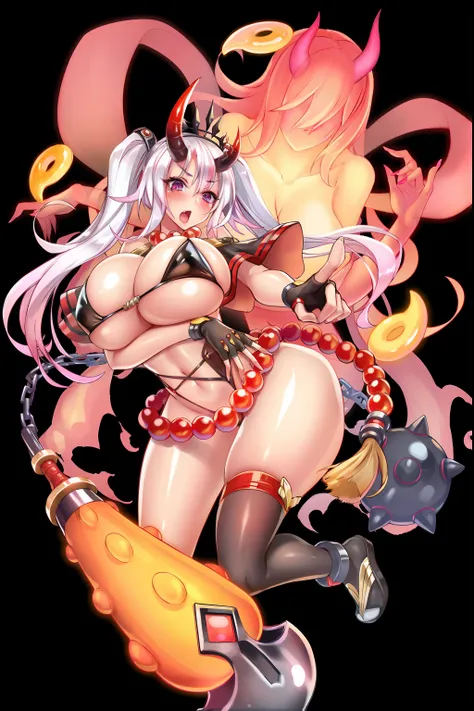 uma imagem de desenho animado de uma mulher sexy com uma espada e um gato, Onmyoji, Deusa da Lava e do Fogo, deusa do fogo quente, mika kurai demon, Estilo de pista Azur, arte detalhada Onmyoji, fire!! corpo inteiro, biomechanical oppai, menina anime demon...