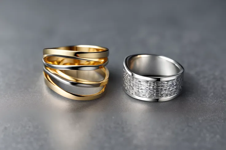 Photo,  Photorealistic, Art wide ring, gold and platinum, postmodern design, shift-tilt shot