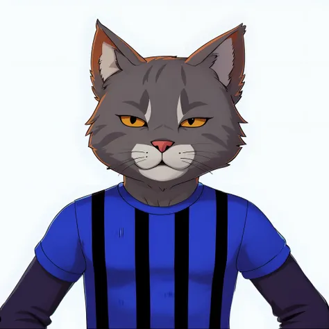 Theres a cat with a blue shirt and a black vest, Retrato de personagem peludo, um Clube do Gato, personagem peludo, Clube do Gato, Personagem altamente detalhado, anthropomorphic female cat, Gatopomórfico Club, Retrato de um clube, generic furry style, bon...