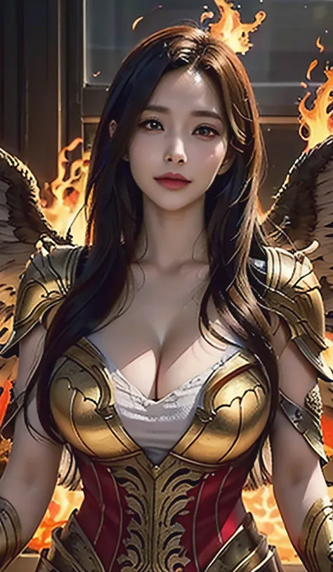 HD close-up of a woman，There is fire and flame on the body, with fiery golden wings of flame, with fiery golden wings, Epic fantasy art style, concept-art | Art germ, phoenix warrior, Extremely detailed Artgerm, Epic fantasy digital art style, female lord ...