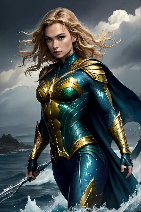 (16k, RAW photo, best quality, masterpiece: 1.2), ultra-detailed, formal art, photorealism: 1.37, upper body photo, Woman ((Japanese)) ,( super hero beauty aquaman dc, film grain, action pose,clear eyes details