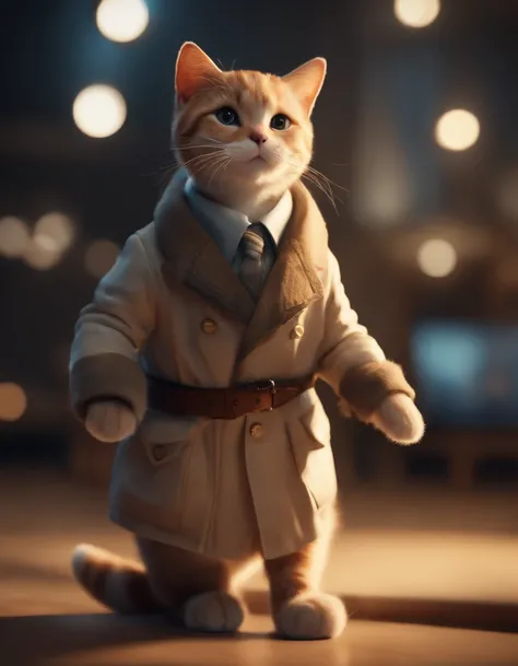 ((Best quality, 8K, Masterpiece: 1.4)),((Amazing detail: 1.3)),((illustration, Hairstyle Casual: 1.2)),((high resolution: 1.1)), A cute cat standing, headset on head, Tactical coat, Fashionab, Soft light, Colorful, Depth of field, Cinematic lighting, From ...