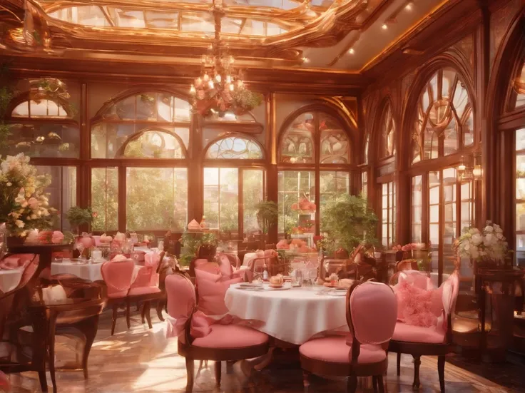 {{Fashionable and cute maid café,inside restaurant}},Beautiful scene,during daytime,No humans,no Animal,