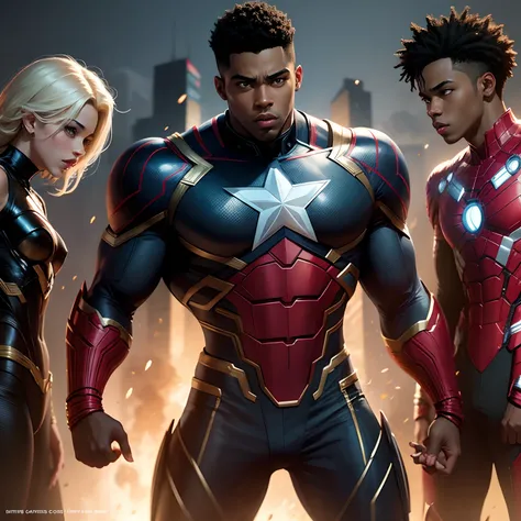 Make a black boy with his parents marvel comic book style