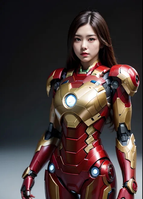 Textured skin, Super Detail, high details, High quality, Best Quality, hight resolution, 1080p, hard disk, Beautiful,(ironman),Girl with a Mecha Body,She wears a beautiful Iron Man mech,Fulll body Shot