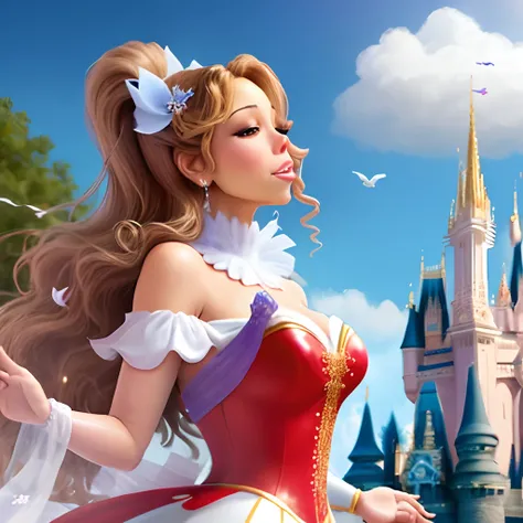 Mariah Carey blowing kisses in a Disney princess-style parade