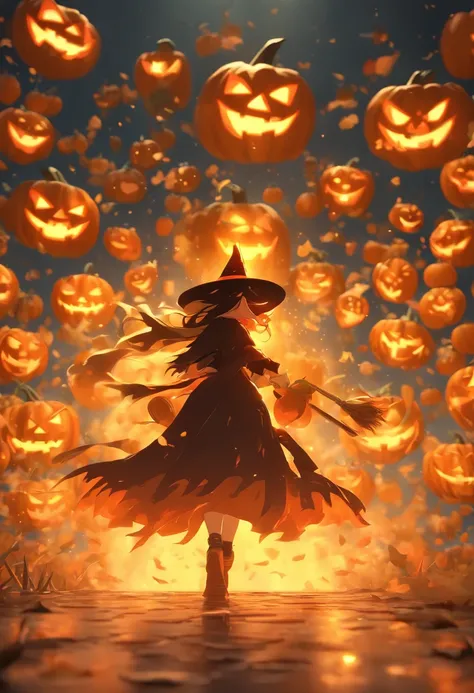 (A witch walks towards a giant jack-o-lantern:1.5),(Halloween Elements:1.1),Miniature World,(clean back ground),masutepiece,Best Quality,更多的细节,(Super Creative),C4D,Abstract images,surrealism,Pixar style,3d effect,Disney style,Clear Outline Light,Rim Light,...