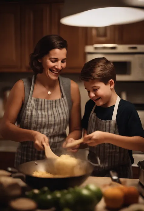 15 Year Old Boy Cooking With His Mom And Laughing