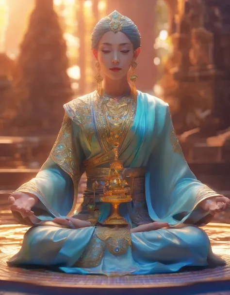 Iridescent aura from the monk、Rear, Mandala style, ArtGerm, uhd image, gongbi, visual harmony, Mystical mechanism,