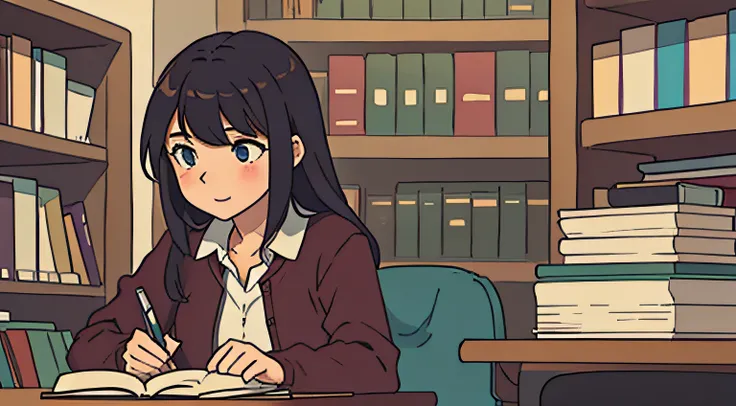 High school girl studying in library