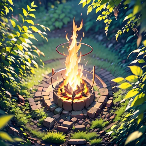 Mechanical Energy Core in Forest with Flame in Center