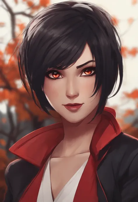 Sarada Uchiha do timeskip de anime, fantasiada de noiva cadaver, halloween, garota bonita e assustadora, Make a flawless illustration, Sarada adolecente, cabelo pixie cut