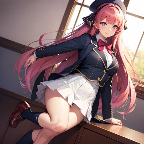 a beauty girl，Ribbon on uniform，blazers，A smile，girl，long，anime a girl，top-quality，Colossal tits，​masterpiece，Excellent style，Erotic Cute，long，超A high resolution，beautiful a girl，Lovely girl，multicolored hair，Loose socks，