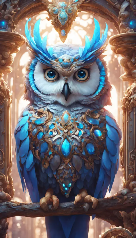 a digital painting of an owl with blue eyes, unreal engine render + a goddess, very detailed , beeple global illumination, elabo...