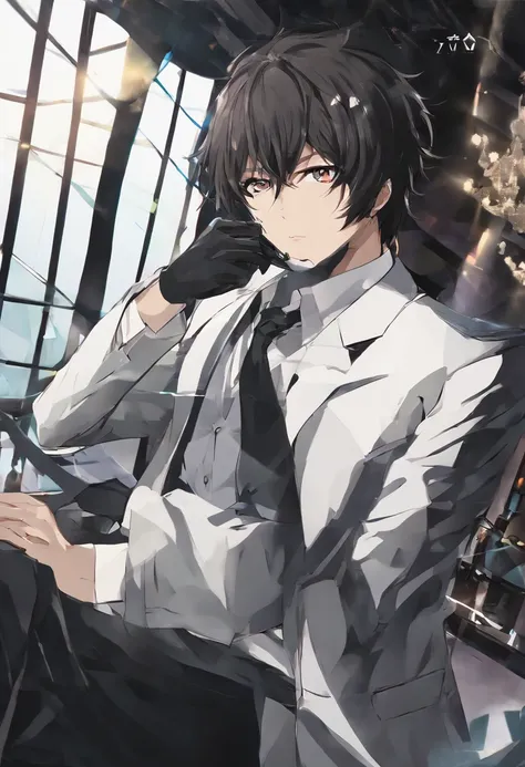 (Best Quality,hight resolution,masutepiece:1.2),Ultra-detailed,(Realistic:1.37),(Formidable, Dramatic) Dazai character, (Fierce, Determined) expression, (sharp, pointed) Eyes, (Thin, sharp) Lips, (Well groomed) hair, (A little awkward, blown by the wind), ...