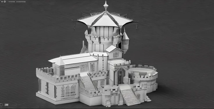 3D model of the castle with towers and balconies, ambient occlusion render, ambient occlusion render, monochrome 3 d model, 3 d highly detailed, 3d highly detailed, an extremely detailed building, highly detailed model, very very very ultradetailed, high d...