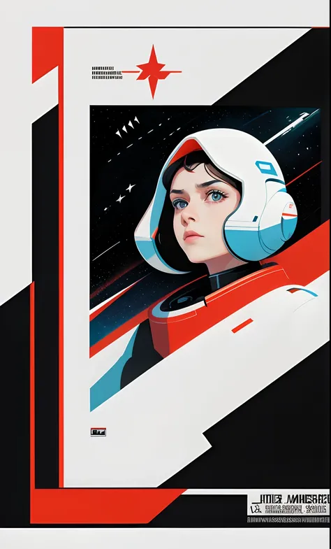 Masterpiece, Best Quality, 1 Girl, Space Thriller Movie Poster, poster_white_frame, Bauhaus, Shape, Line, Abstract, Constructivism, Soviet, red_star, communism_propaganda