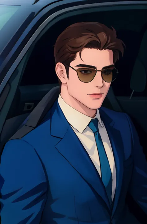 Man in suit and sunglasses, cabelo curto