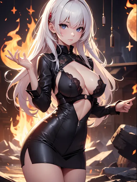 highres, shadows, absurdres, best_quality, ultra_detailed, 8k, extremely_clear, photograph, beautiful, beautiful face, sharp focus, hdr, 1girl, clean eyes, wide-eyed, background (magic academya) or planets,, flames, , beautiful face, small puffy breasts (p...