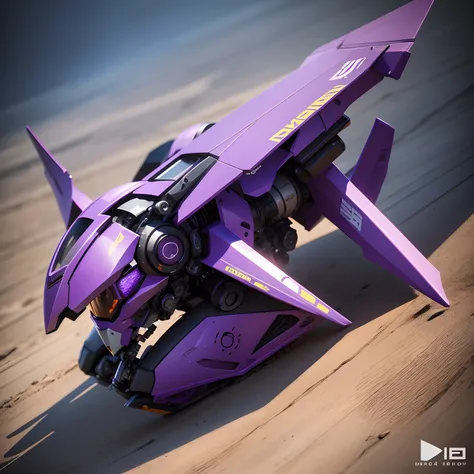 Create a purple mech with a dynamic aero shape, com um formato leve