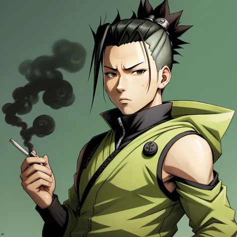 Shikamaru, fumando,  estilo Masashi Kishimoto.