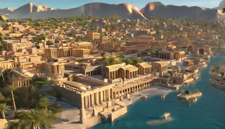 Apresente uma imagem que retrate cidade antiga, like Ancient Greece. Esta imagem deve ser retratada de forma realista, but with a contemporary twist that softens timelines. Its purpose is to highlight the beauty of this ancient city and captivate those who...