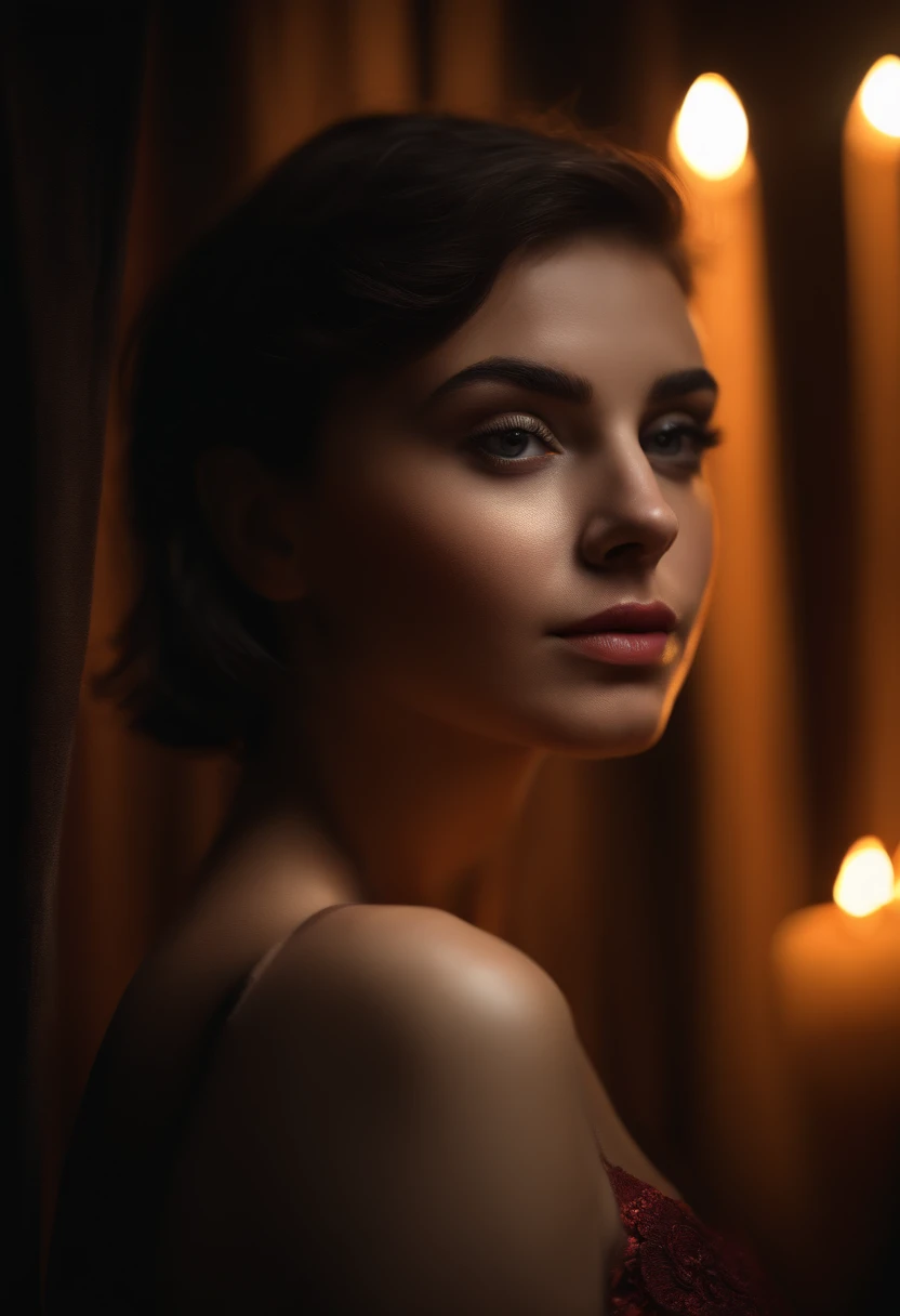 Best quality, masterpiece, ultra high res, (photorealistic:1.5), raw photo, 1girl, offshoulder, in the dark, deep shadow, low key, cold light, sexy look, short hair