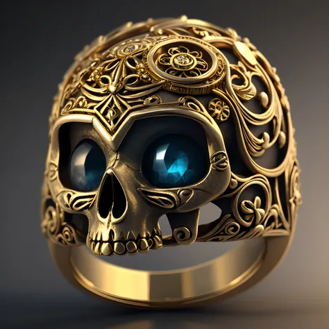 masterpiece, best quality, intricate detail, octane render, hdr,
no humans, simple background, black background, grey background, depth of field, gradient background,
ring, golden, cute skull in ring,