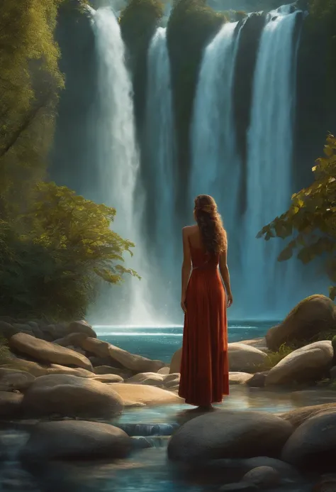 Isabela and the rug arrive at a shimmering waterfall in a magical world.
She and the carpet discover that water has magical healing properties.