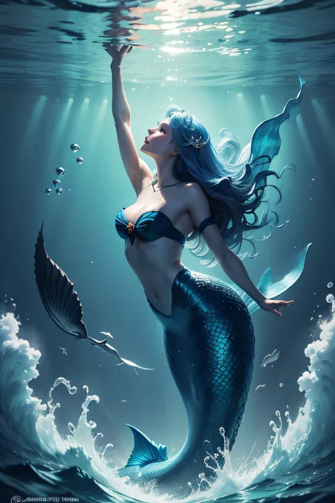 A mermaid at the bottom of the ocean sings a song to a sailor