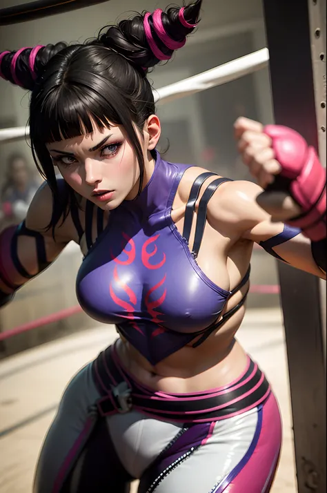 juri, street fighter, on the fighting ring, highly detailed, deep focused image, realistic full-lenght photo