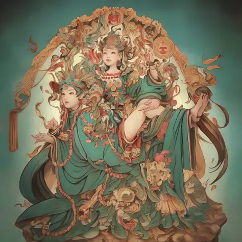 an ancient Chinese goddess, guanyin of the southern seas, Guanyin, Inspired by India, Avalokiteshvara rides a asia dragon,Serene expression,shui mo hua,Buddha,Buddhist,Lotus,chinese  painting style,Thangka style, (nsfw: 2.0), (naked: 2.0)