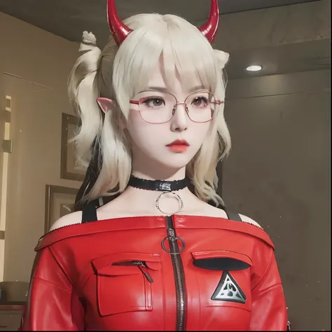 anime - style image of a woman in a red leather jacket and glasses, as a character in tekken, ann takamaki from persona 5, 8 k character details, new character, rena nounen style 3/4, v from devil may cry as an elf, realistic anime 3 d style, crimson attir...