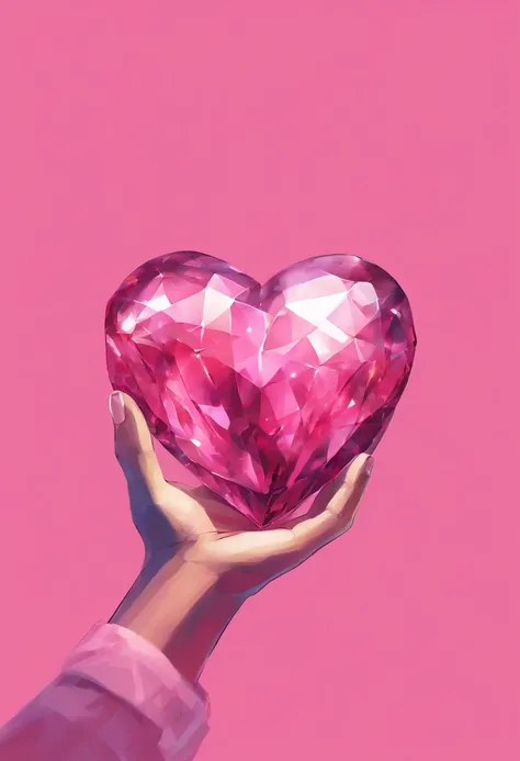 hand holding pink heart shaped crystal