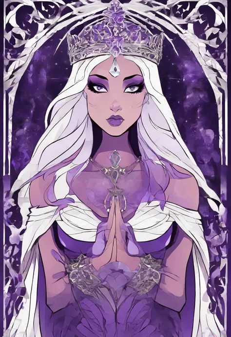 Amethyst, Steven Universe, Greek goddess,Masterpiece, delicate features, purple woman, full mouth, white hair, amethyst stone, Divine art