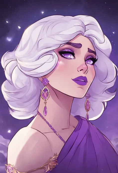 Amethyst, Steven Universe, Greek goddess,Masterpiece, delicate features, purple woman, full mouth, white hair, amethyst stone, Divine art