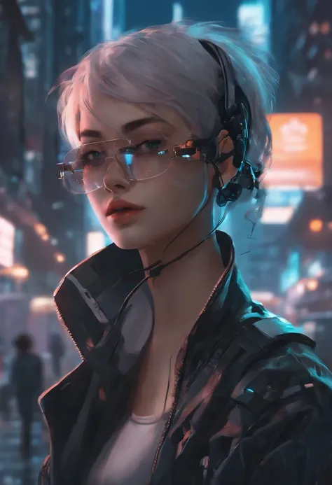 Futuristic Floating Girl Anime Head and Glasses in a City, Digital Art of Cyberpunk Anime, Cyberpunk Jellyfish, cyberpunk anime art, digital cyberpunk - anime art, cyberpunk anime art, Style artistique cyberpunk, Anime Cyberpunk Fille, Style horreur cyberp...