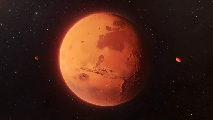 Mars (Planet) in red nebula background