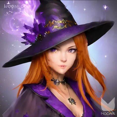 a beautiful Woman turned around,18 years old woman, Half body portrait, black and purple Witch costume, 
Jack-o-lantern, Kyoto Animation style, WLOP Style WAGMI Cool Woman, Russian beauty face, Halloween Festival, 
orange brown hair, concept art, beautiful...