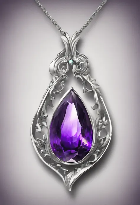 silver amethyst pendant, teardrop shape