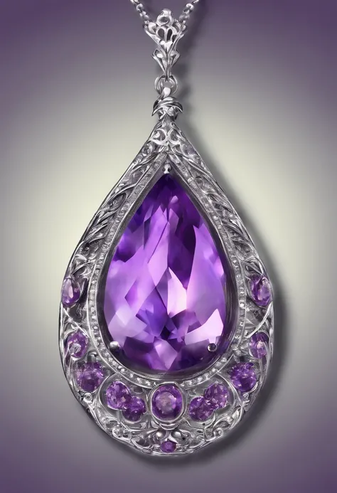 silver amethyst pendant, teardrop shape