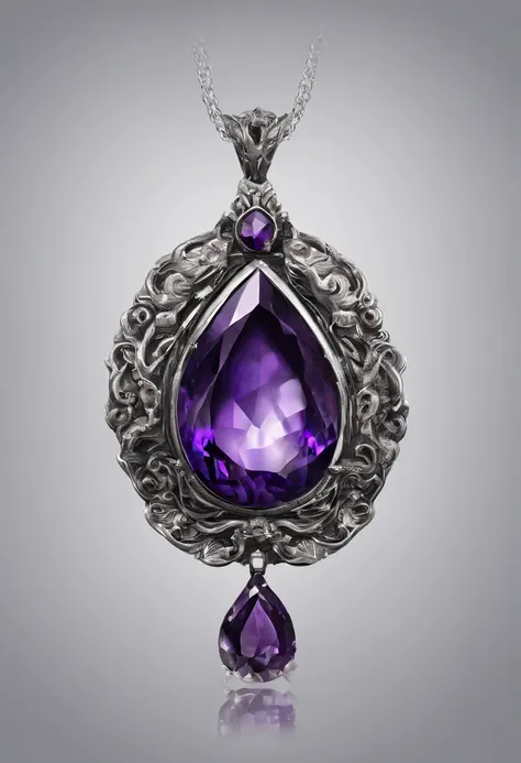 dark amethyst pendant, silver, pear shape